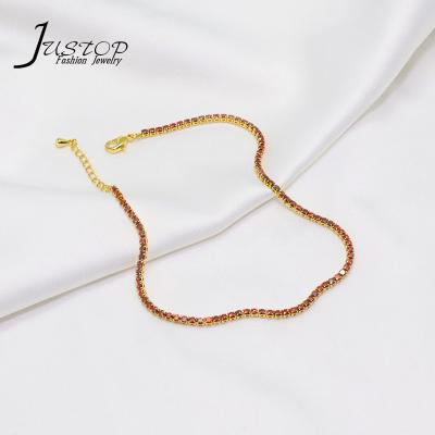 China Environmental friendly wholesale accessories real gold plated jewelry red zircon tennis women anklets for sale