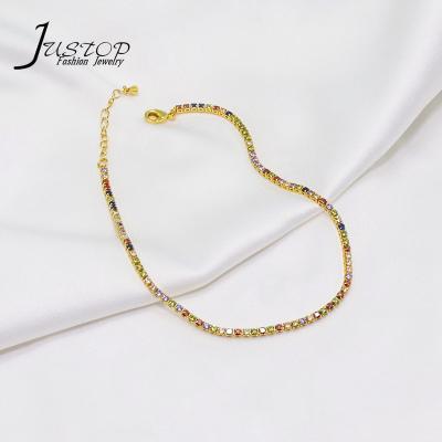 China Wholesale Environmentally Friendly Women Accessories Real Gold Plated Foot Jewelry Color Zircon Tennis Anklets for sale