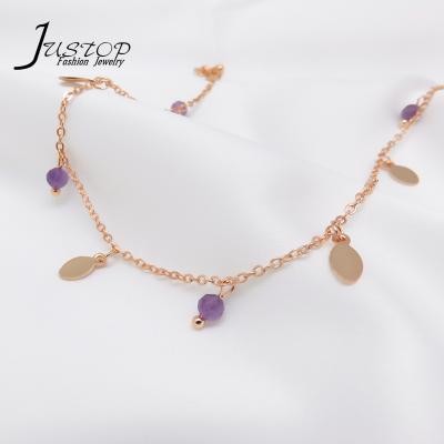 China Environmental Friendly Gold Plated Fashionable Women Jewelry Chain Party Charm Amethyst Anklet for sale