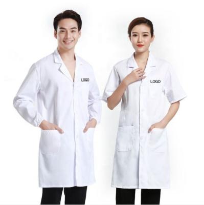 China Good Quality African Pediatric Hospital Uniforms Short African Pediatric Hospital Uniforms Print Logo Printing Logo Printing Hospital White Sleeve Lab Coat for sale