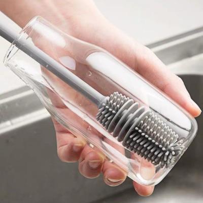 China Long Viable Kitchen Glass Scrubber Kitchen Tool Handle Silicone Tool Handle Glass Cup Bottles Drinkware Glass Cup Cleaner Brush for sale