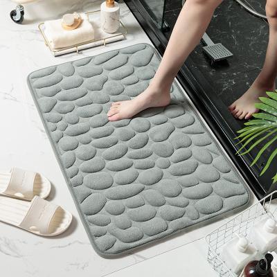 China Home Sustainable Bath Mat Cobblestone Embossed Bathroom Carpet Non-slip Water Absorption Memory Foam Cover Toilet Floor Absorbent Washable Mat for sale