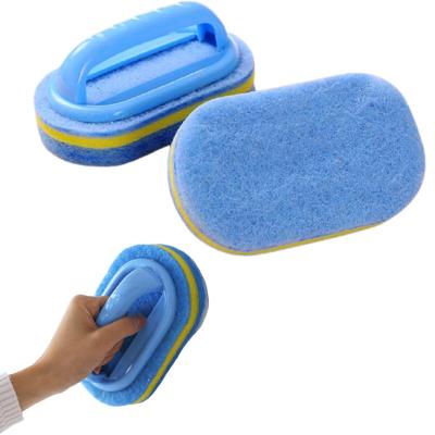 China Viable Blue Kitchen Multifunctional Bathroom Plastic Sponge Handle Sponge Brush Handle Sponge Bath Tub Cleaning Bottom Brush for sale