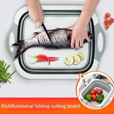 China Sustainable Multifunctional Folding Cutting Board Dish Tub 3 In 1 Times Portable Basin Sink Drain Basket Outdoor Travel Camp for sale