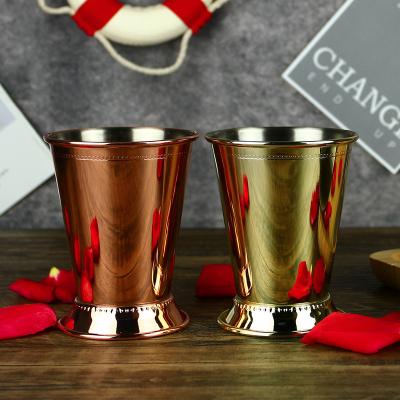 China Custom Copper Color Metal Silver Cocktail Cup Bartender Mojito Drinking Moscow Mule Copper Stainless Steel Mint Solid Julep Cups for sale