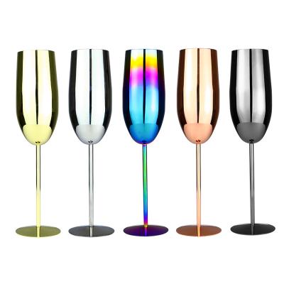 China Useful Custom Color Champagne Goblet Flute Metal Party Cocktail Cups Stainless Steel Red Wine Glasses for sale