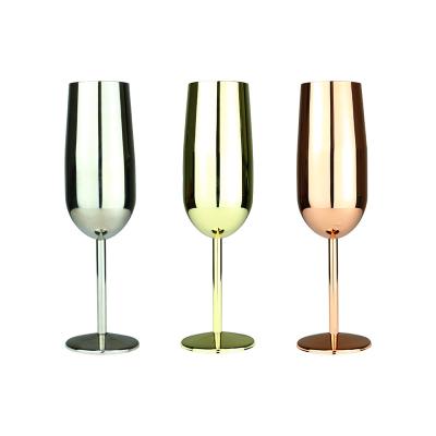 China Custom Unbreakable Electroplating Glass Stainless Steel Champagne Glass Cup 260ml Logo Gold Copper Plater Metal Goblet Wine Flute for sale