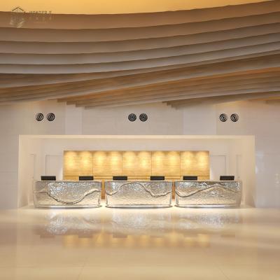 China (Other) Modern Designs Metal Front Office Beauty Hotel Reception Adjustable Stainless Steel Shaped Desk for sale