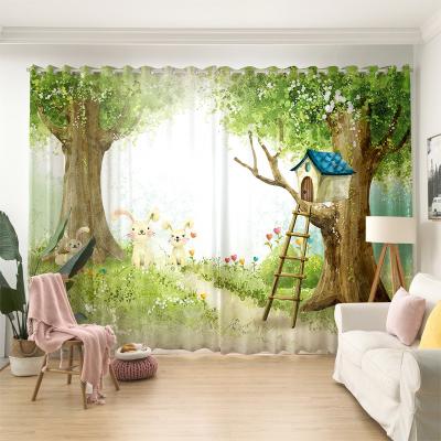 China Blackout 3D Printing Cartoon Christmas Top Selling Custom Window Curtain With Metal Grommets for sale