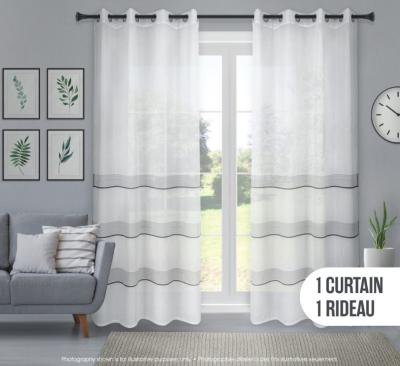 China Horizontal Faux Jacquard Sheer Curtain Linen Large Stripe Insulated 100% Sheer Polyester Curtain for sale