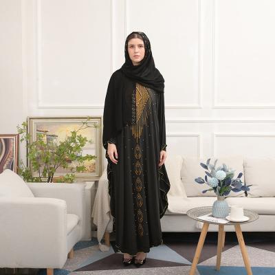 China WUAI 2022 Foreign Trade Middle East Dubai Long Sleeve Black Home Arabic Muslim Batwing Border Loose Long Dress Long Dress All Code for sale