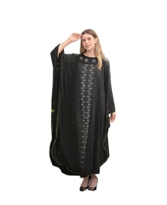 China WUAI Nylon Foreign Trade Over New Middle East Arab Dubai Muslim Black Hot Loose Chiffon Diamond Long Dress For Women for sale