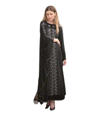 China 2022 ACETATE WUAI Foreign Trade Arab Middle East Dubai Hot Diamond Chiffon Loose Dress On New Muslim Women's Black for sale