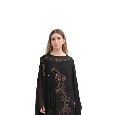 China Middle East Foreign Trade Long Dress Loose Robe Bat Sleeve Strap Black Muslim Arab Muslim Chiffon Hooded Drill for sale