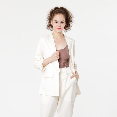 China Breathable Wide Leg Shorts Elegant Two Piece Suit Turn Down Collar Fit Office Blazer Women Casual Canvas Women for sale