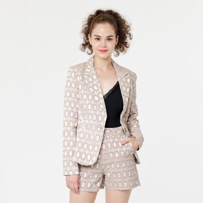 China New Fashion Waterproof Women Suits Two Piece Set Long Sleeve Office Blazer Tops And Shorts Set for sale