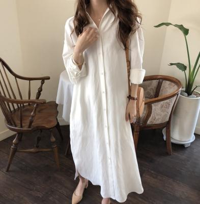 China Oversized Vestidos Boho Blouse Dresses Summer Breathable Loose Canvas Autumn Cotton Women Maxi Dress Long Sleeve for sale