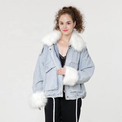 China Fashionable Reversible Jean Jacket Outwear Coat Thick Warm Women Fleece Contrast Sherpa Denim Jacket for sale