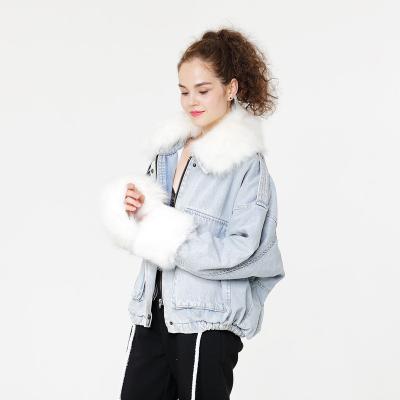 China Real Raccoon Fur Collar Jean Coats Women Fashion Reversible Oversized Warm Winter Jackets Sale Coat Jean Coats Women for sale