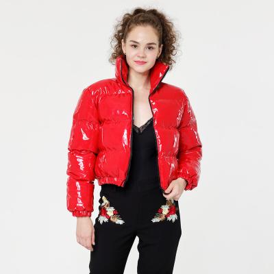 China New Fashion Anti-wrinkle Hot Waterproof Shiny Ladies Cropped PU Padded Bubble Shorts Coated Women Stripper Jacket for sale