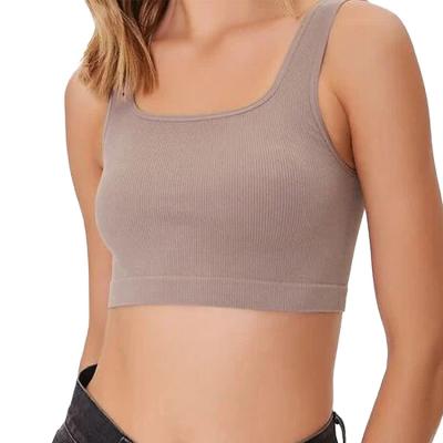 China Fashion QUICK DRY Logo Nylon Spandex Women Tops Custom Made Ribbed Comfortable Breathable Seamless Crop Top for sale