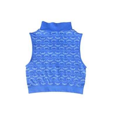 China 2022 Custom Spandex Breathable Soft Nylon Women Tops Blue Sleeveless Jacquard Neck Top Anti Pilling Tank Top for sale