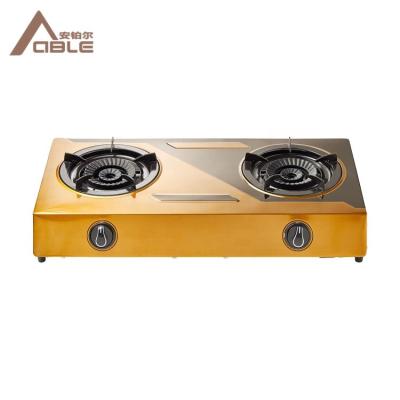 China Hotel New Model High Quality Indoor Gold Africa Stainless Steel 2 Burner Table Top Gas Stove for sale