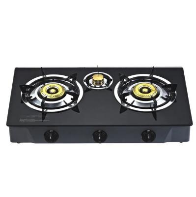 China Gas Stove Above Household Kitchen Cook To Appliances 3 Burners Home High Quality Black Tempered Glass for sale