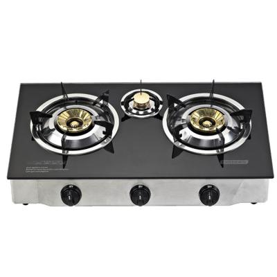 China CAPABLE Household Commercial Professional Gas Stoves, Tempered Glass 3 Burner Gas Stove for sale