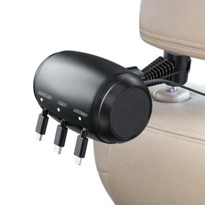 China New 3in 1Mrcro USB Car Taxi Headrest Backseat Retractable Rope 3 In 1 Power Charging Station Car Charger Type C Micro USB For Phone Tablet for sale