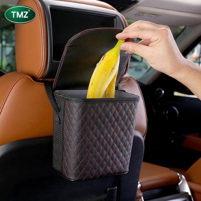 China High Capacity Waterproof Eco-friendly Car Trash Can with Storage Pockets Bag Lid and Back Seat Car Waste Bin Storage Box Auto Accessories for sale