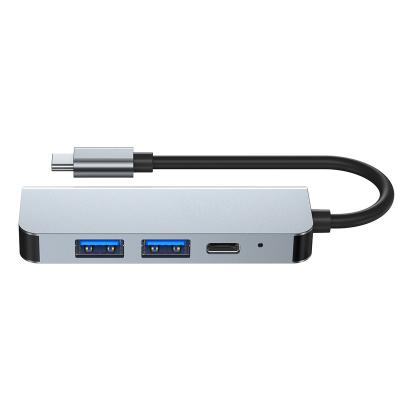 China Charging+Data Transfer+Video Wholesale 4 in 1 USB C Hub Multiport Adapter with USB 3.0 Charging Port and Type C Video Dual Port 4K HDTV USB 3.0 Left USB Port for sale