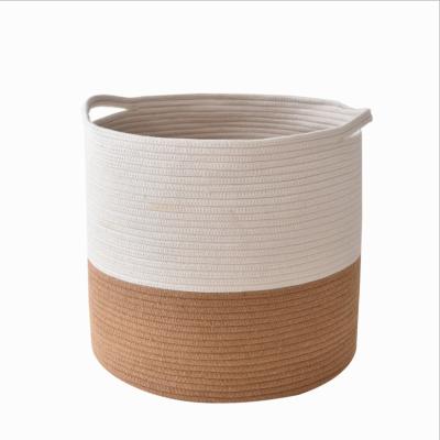 China Large Sustainable Woven Cotton Rope Storage Basket , Laundry Hamper Storage Bin Baskets With Handle for sale