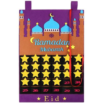 China EID PARTY Felt Ramadan Countdown Calendar Eid Mubarak Hanging Advent Calendar 2020 For Kids Eid Gifts for sale