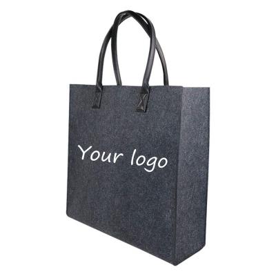 China Fashion Promotion Gray Reusable Felt Bag 2mm Foods Delivery Handbag Eco-Friendly Felt Shopping Tote Bag for sale