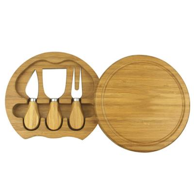 China Sustainable kitchen custom around revolving bamboo cheese board with cutlery for sale