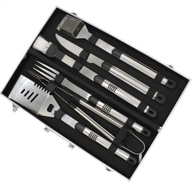 China Hot Selling Easily Cleaned 6 Piece BBQ Accessory Stainless Steel BBQ Grill Tool Kit With Aluminum Case for sale