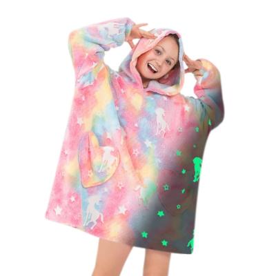 China Amazon ebay sale kids wearable winter warm hooded hoodie unicorns and rainbows for sale