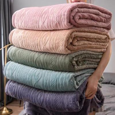 China High Quality Folded Microfiber Double Layer Burnout Flannel Fleece Throw Blanket Thick Blanket For Winter for sale