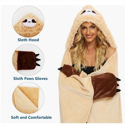 China PORTABLE Custom Design Hooded Long Sloth Wearable Comfortable Warm Flannel TV Blanket Blanket for sale