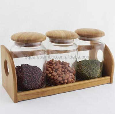 China Sustainable bamboo spice jar glass, wooden spice jar glass, wooden spice jar glass for sale