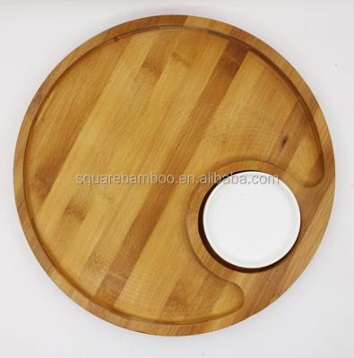 China Disposable Bamboo Chip And Dip Dish With Ceramic Sauce Dish for sale