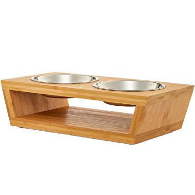 China Disposable Bamboo Pet Feeder Holder Creative Dog 14inch Dog Bowl for sale