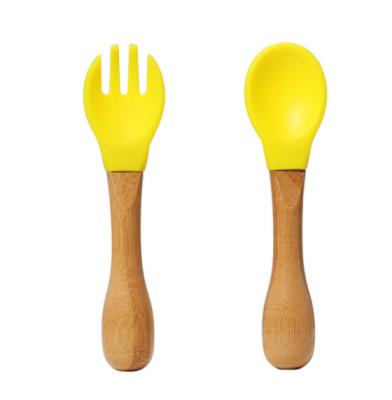 China Disposable Silicone Bamboo Kids Cups Cutlery Kids Bowls And Dish Bamboo Spoon Spoons for sale