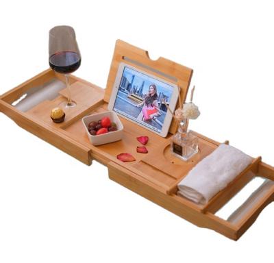 China Sustainable Bath Caddy Tray For Bathtub , Expandable Luxury Bamboo Tray Bamboo Water Proof for sale