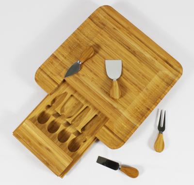 China Sustainable bamboo cheese board set with 4 stainless tools for sale