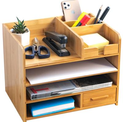 China Sustainable Creative Bamboo Office Home Office Multi Function Storage Organizer Storage Box for sale