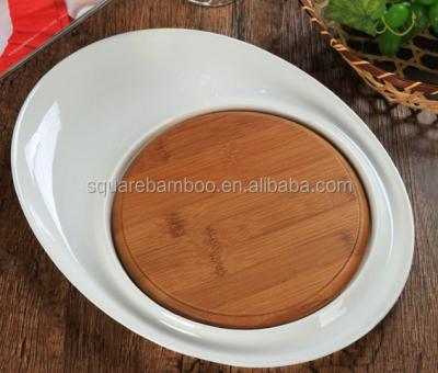 China Kitchen Storage Bamboo Ceramic Oval Serving Tray for sale