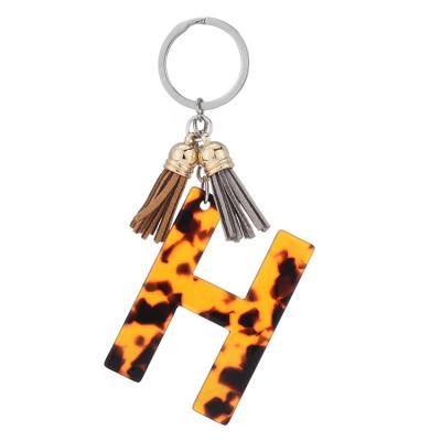 China Fashion Leopard Letter Key Chain Women Bag Jewelry Decorate Tassel Key Alloy Buckle Plastic Pendant Key Ring for sale