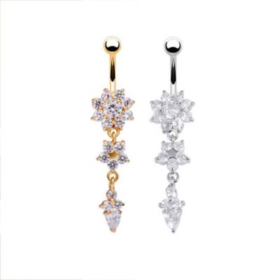 China Portable Flower Women Diamond Body Jewelry Water Drop Crystal Navel Ring Belly Button Dangle Navel Rings for sale